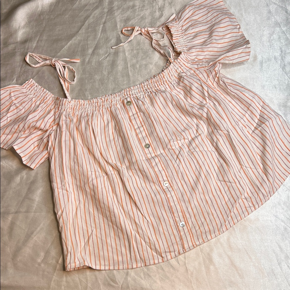 Bershka Pink Striped Off-Shoulder Blouse